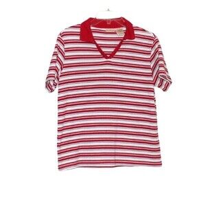 Vintage Bobbie Brooks Womens Polo Shirt Red White Blue Striped Size Small